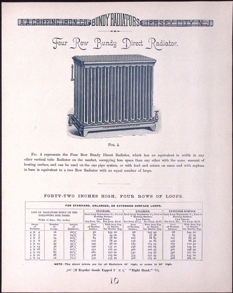 1889 Four Row Bundy Direct Radiator AA Griffing Co Print Ad 10 | eBay