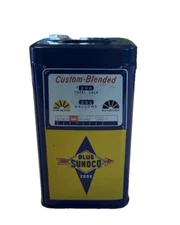 Excellent VINTAGE 1950s BLUE SUNOCO 200X  GAS PUMP TIN BANK  4" X 2" X 1  3/4"