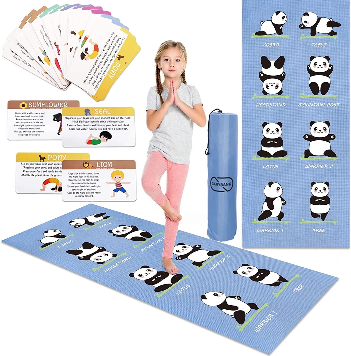 Garybank Kids Yoga Mat Set -Non-slip Exercise Mats with Fun Prints -12 Panda