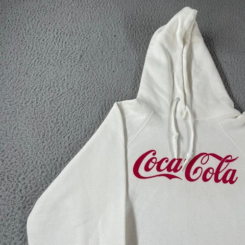 Vintage Coca Cola Hoodie M weiß Pullover Schriftzug Logo Made in USA Baumwollmischung * - Bild 2 von 13
