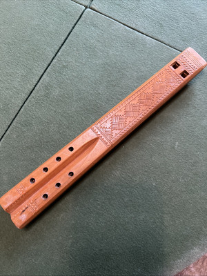 Vintage Yugoslavian Balkan Double Flute Hand Carved Wooden Folk Art DVOJNICE