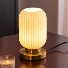 Modern Ribbed Glass Table Lamps Mid Century Bedside Light Small Nightstand La...