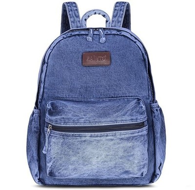 IndiCrafts Denim Backpack for Women | Vintage Light Blue Daypack | Eco-Friendly