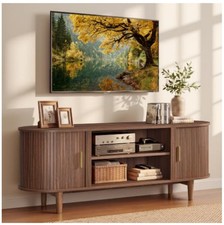 58 Inch TV Stand Mid Century Modern Entertainment Center Storage Sliding Doors