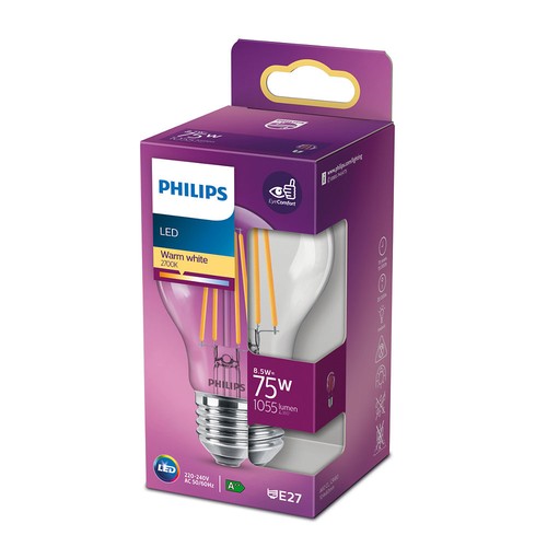 Philips LED Filament Lampe A60 Birne 8,5W = 75W E27 klar 1055lm warmweiß 2700K - Bild 2 von 7