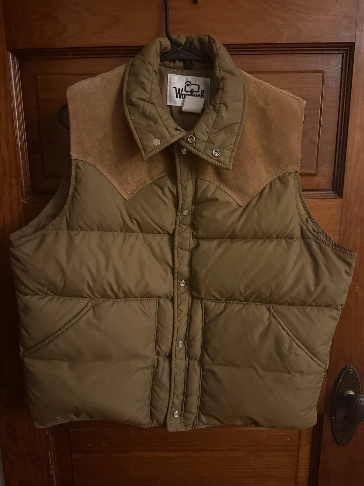 Woolrich Down Quilted Puffer Vest Solid Brown Nylon Button Front Men's L - product detail image 1