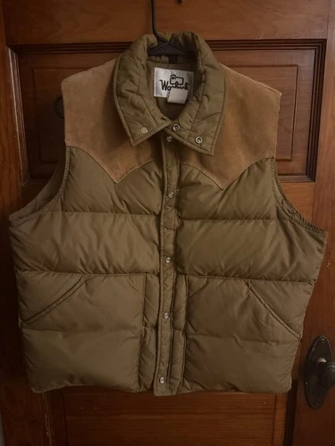 Woolrich Down Quilted Puffer Vest Solid Brown Nylon Button Front Men's L - product listing photo