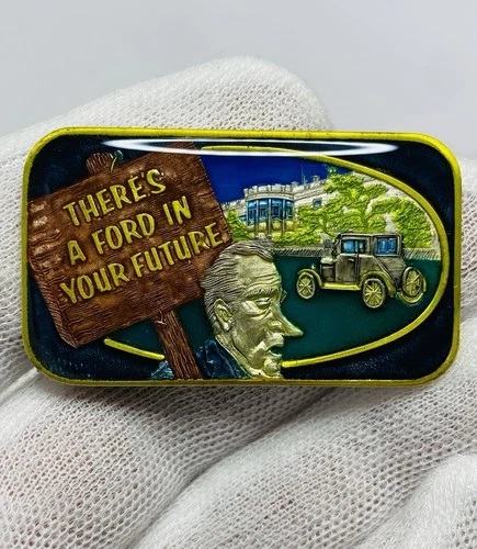 Vintage USSC There’s a Ford in Your Future Hand Enamel 1 oz .999 Silver Art Bar