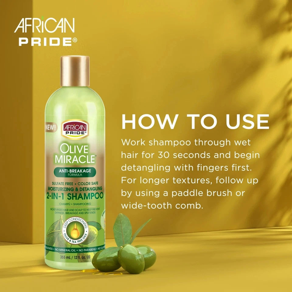 Champú y acondicionador AFRICANPRIDE Olive Miracle fórmula antirotura 2 en 1 12 oz Foto 4 de 4