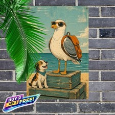 Coastal Seagull Wall Tin Metal Sign Vintage Nautical Home Decor