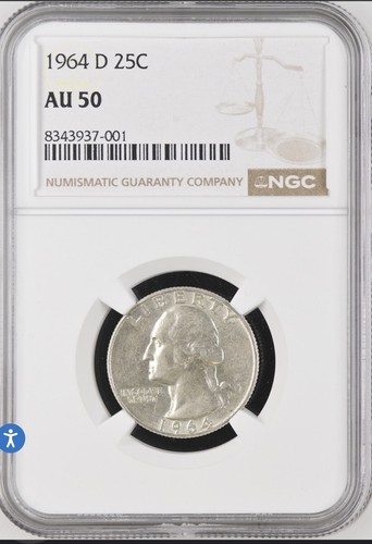 1964 - D Washington Silver Quarter - NGC AU 50