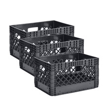 3 Pack Juggernaut Storage 24 Quart Heavy Duty Plastic Milk Crates Black