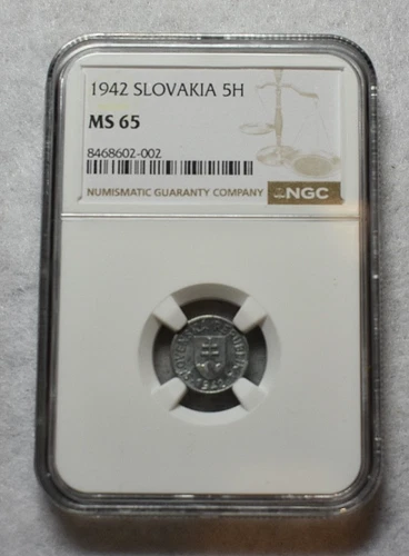 SLOVAKIA 5 HALIEROV  1942 NGC CERTIFIED MS 65  - stock# 9