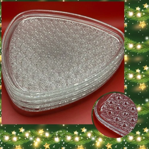 Vintage Set of 4 Anchor Hocking Daisy & Button Clear Glass Triangle Lunch Plates