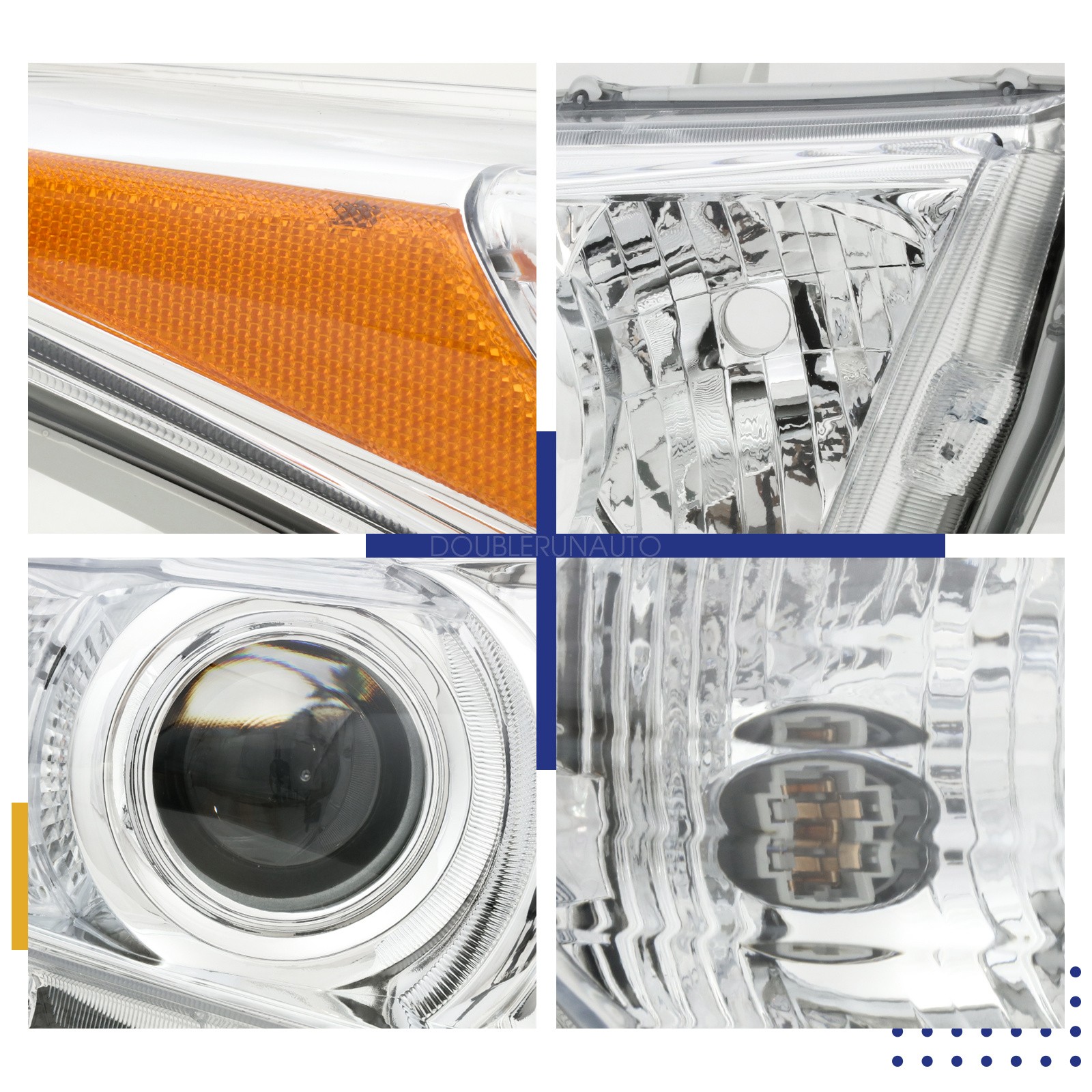 Headlights Left+Right Pair For Toyota Highlander 2011 2012 2013 Chrome Headlamps