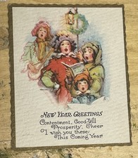 Vintage Art Deco's Xmas Greeting Card Holiday Carolers Singing 1930 Unused