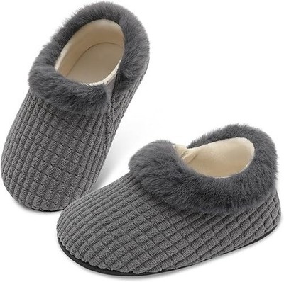 Kinder Winter flauschige Hausschuhe leichte Slipper Hausschuhe - grau UK