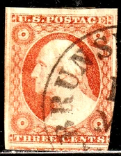 #10 US 3 CENT ORANGE BROWN IMPERF WASHINGTON-TYPE 1-USED-N/G-FINE-VF