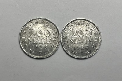 Lot of 2 - Weimar Republic 1923 200 Marks, German Aluminium Coins, UNC BU, KM#35