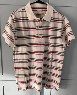 Timberland Men's Classic Fit Short Sleeve Polo Shirt M Striped Beige Green NWT