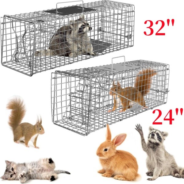 Live Animal Trap Extra Large Rodent Cage Garden Rabbit Raccoon Cat 32" OR 24"