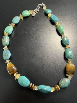 Jay King DTR Sterling Silver Turquoise Tiger Eye Citrine Bead Necklace 21''