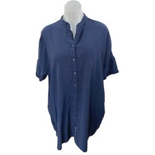 & Other Stories Navy Blue Short Sleeve Button Down Tunic Mini Shirt Dress Size 4