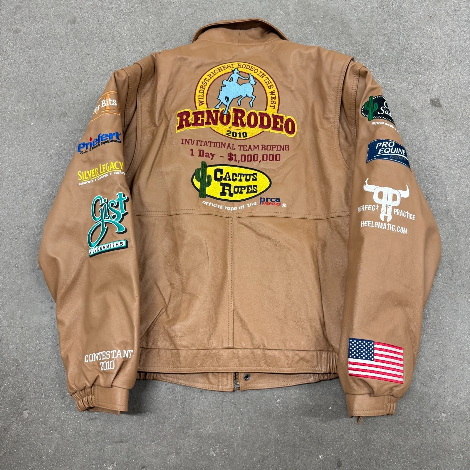 Cactus Bomber Jacket Mens Small Brown 2010 Reno Rodeo Wrangler National Patriot image 5
