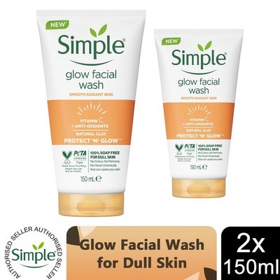 Simple Face Wash - Feuchtigkeitsspendendes, erfrischendes, klares Porenpeeling oder Glow 150ml, 2er Pack