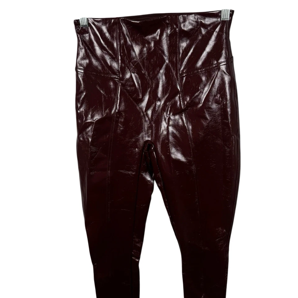 Spanx Faux Patent Leather Leggings Ruby Red Sz M Shiny Pull On Ankle - Image 3 of 4