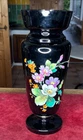 art glassware N156 enamelled glass vase black opaline flower
