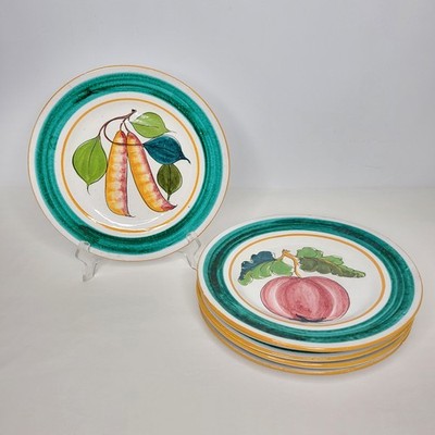 Set of 6 Italian Handmade Hand Painted Ceramic 9 3/4'' Dinner Plates Vegetables