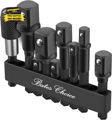 Bates- Impact Socket Adapter Set, 9 Pcs, 1/4'' 3/8'' 1/2'', Magnetic Bit Holder, 1/