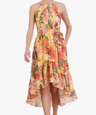 Vince Camuto Women's Floral Chiffon Halter High Low Midi Dress Size 8 NWT