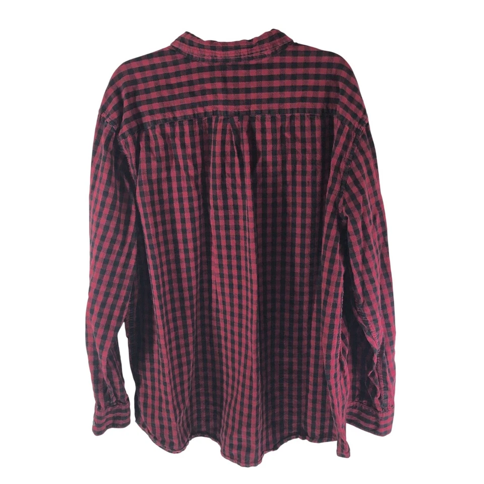 Basic Editions Mens Shirt Modern Fit Heavy Cotton Plaid Red Black 3XLT - Image 2 of 3