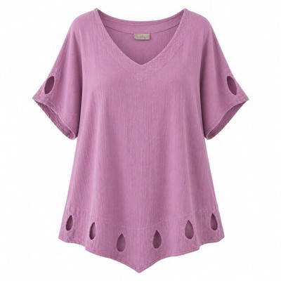 CottonWays Pink Gauze Oversized V-Neck Top Cutout Handkerchief Hem Size 4/4X
