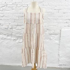 Madewell Button Down Linen Rainbow Stripe Casual Midi Dress with Straps Size 12