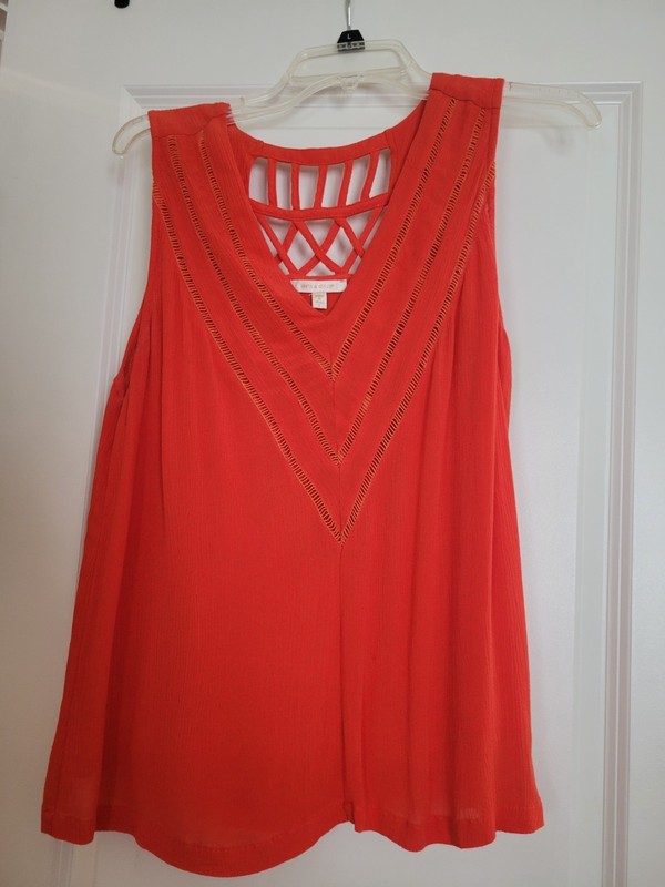 Skies Are Blue Womens L Sleeveless Blouse Orange Cutouts
