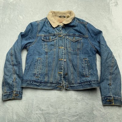 C.E. Schmidt Workwear Denim Trucker Jacket Womens Large Blue Sherpa Lined Cotton