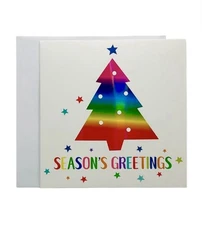 Pinecone 12 Pack Christmas Cards, Holographic Rainbow Tree with Envelopes NEW