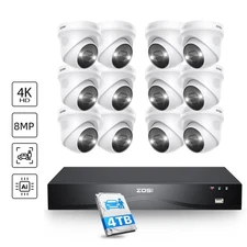 ZOSI 8MP Home PoE Security Camera System 16CH 4K 4TB NVR AI Color Night Vision