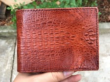 Genuine Crocodile Brown Leather Bifold Wallet Men Gift For Dad Skin Wallet