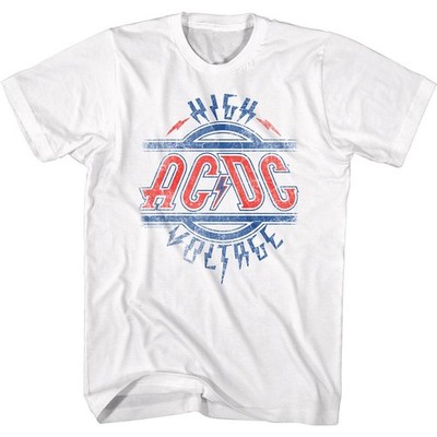 ACDC Rot Weiß Blau Kurzarm T-Shirt Herren Baumwolle Rundhalsausschnitt