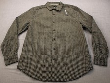 Kenneth Cole Mens Black KC Logo Print All Over Stretch LS Button Shirt NWT M 69