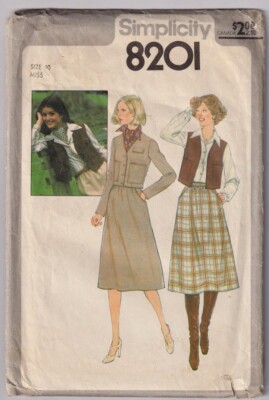 8201 SIMPLICITY c.1977 - Short JACKET VEST SKIRT - Sz 10 B 32.5''