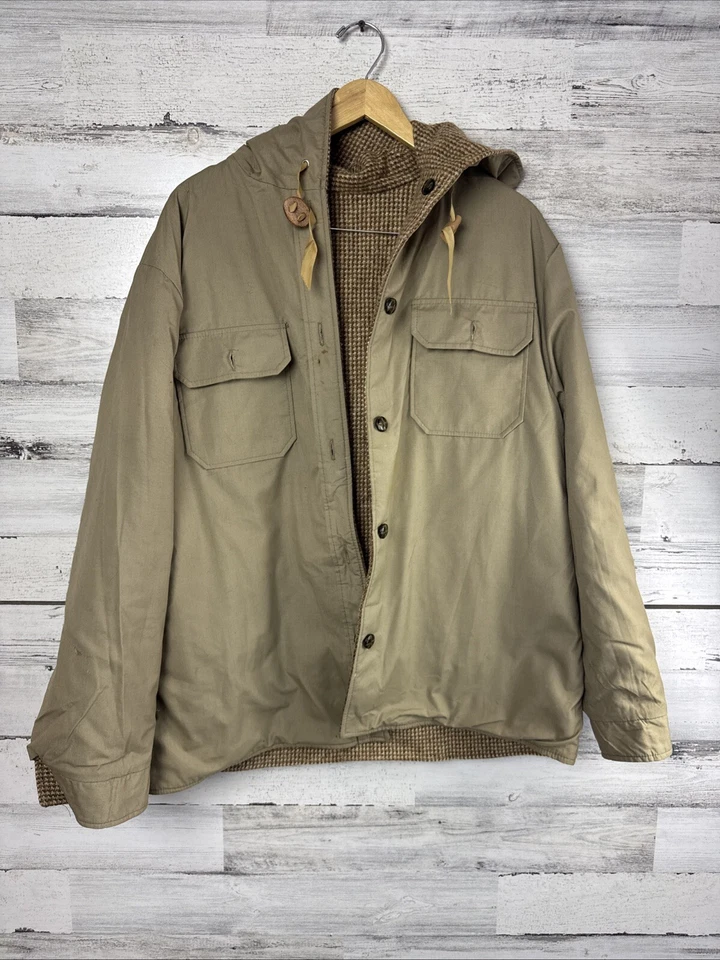 VTG Eddie Bauer Reversible Wool Barn Coat Canvas Hooded sz XL - Image 4 of 4