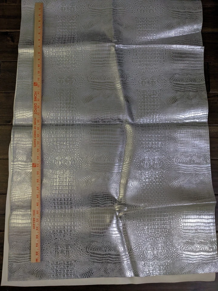 Crocodile Embossed Vinyl Matte Silver Faux Fake Leather Fabric Craft 27x40" - Image 3 of 4