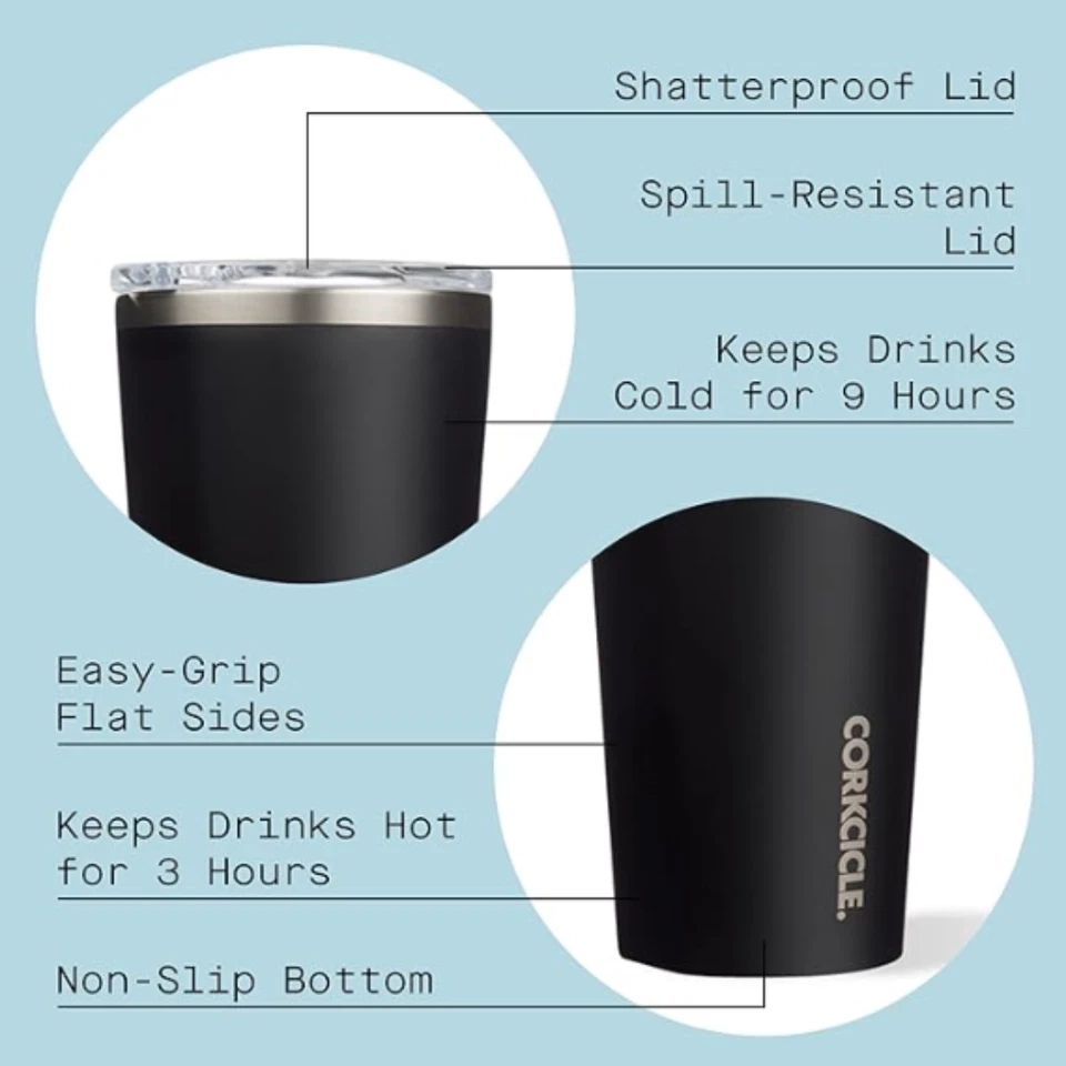 Vaso Corkcle con tapa 16 OZ triple aislamiento acero inoxidable negro mate Foto 3 de 4