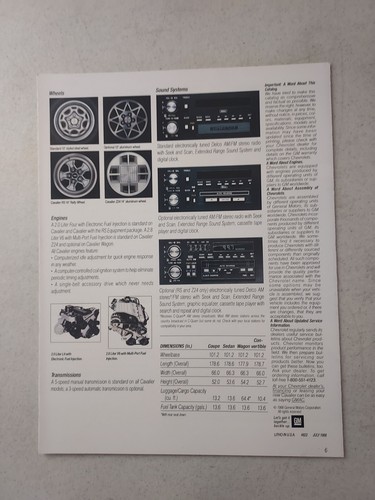 vintage 1989 Chevrolet Cavalier GM Fold Out Car Brochure Catalog 9"x11" - Picture 2 of 3
