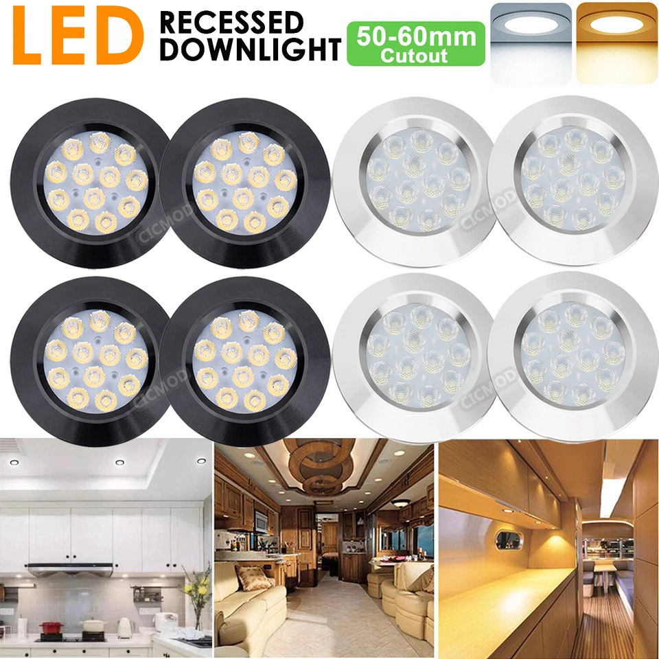 12V Recessed LED Spot Ceiling Lights Camper Van Caravan Motorhome Roof Downlight - Image 2 of 4